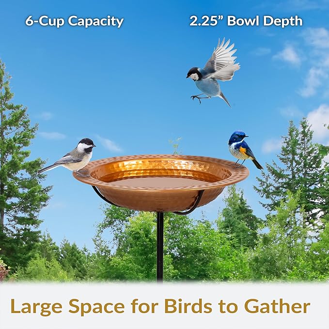 Sunnydaze Copper Bird Bath for Outdoors - Detachable Bird Bath Bowl with Stake - 38" H