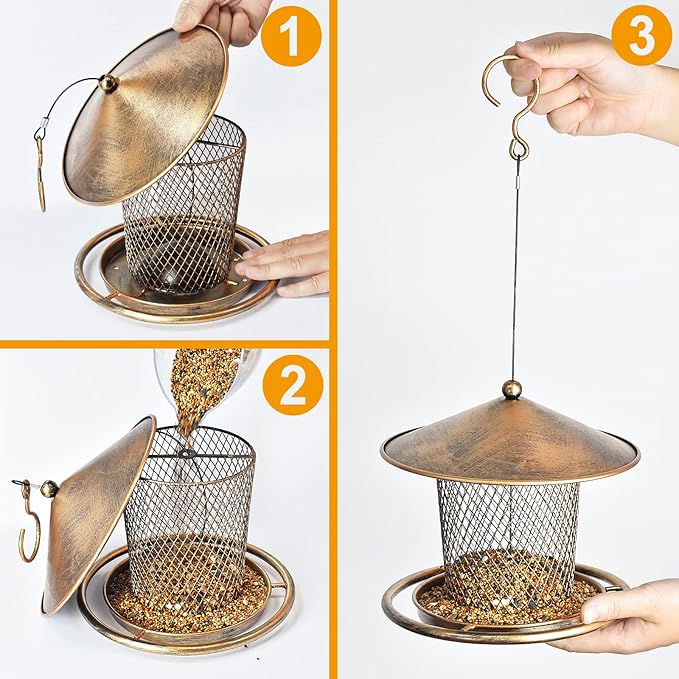 Bird Feeders for Outdoors, Heavy Duty Metal Wild Finch Feeder for Sparrow, 2lbs Capacity Cute Lantern Bird Feeder for Garden Yard Outside Hanging