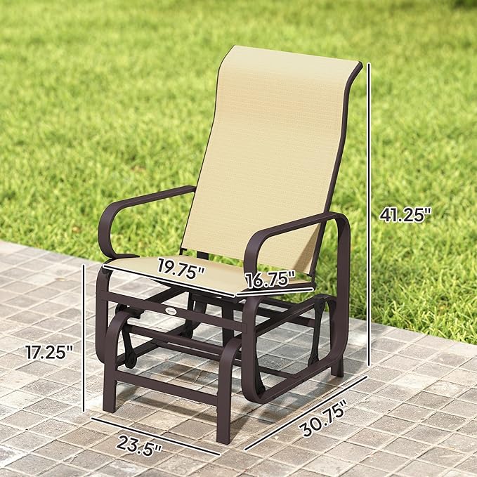 Outsunny Outdoor Glider Chair Set of 2, Gliders for Outside Patio with Smooth Gliding Mechanism and Lightweight Construction for Backyard, Khaki