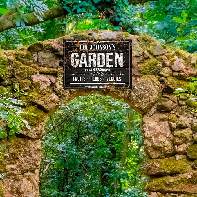 Custom Garden Sign, Personalized Text/Name for Farm and Backyard Décor Sign, 10x14 Inches, Rust Free .040 Aluminum, Fade Resistant, Made in USA by Sigo Signs