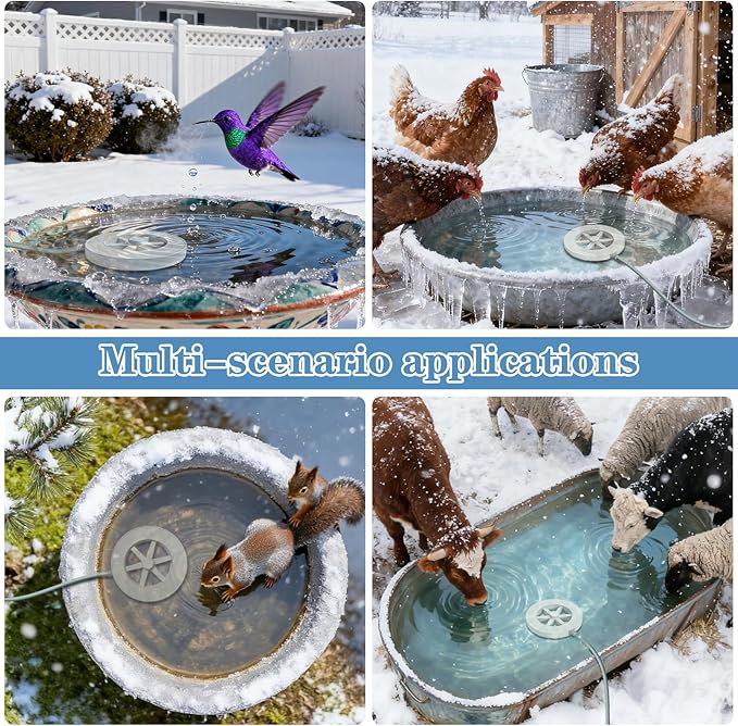 Bird Bath Heater-50W Circle De-Icer with Hollow Snowflake Design,Faster Ice Melting，Heated Birdbaths & Animal Water Bowls,Cast Aluminum,6 FT Cord