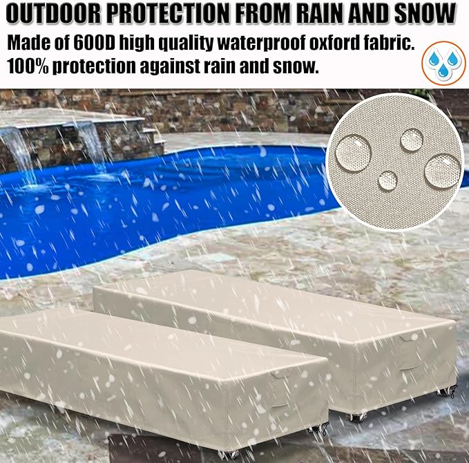 Outdoor Chaise Lounge Cover 1 Pack Patio Lounge Chair Covers Waterproof 600D Weather Resistant Material, UV Protection, Windproof Design Outside Furniture Covers 80" x 28" x 14" H,Beige