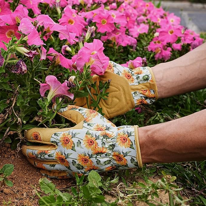 Pleneal Gardening Gloves for Women - Leather Garden Gloves Thorn Proof, Outdoor Protective Working Gloves