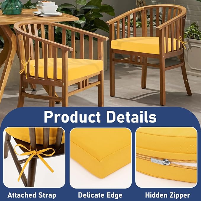 Topotdor Outdoor Chair Cushions Set of 4, 19"x19"x3" Waterproof Patio Chair Cushions for Outdoor Furniture, Round Corner Outdoor Seat Cushions Color Fastness Chair Pads with Ties, Yellow
