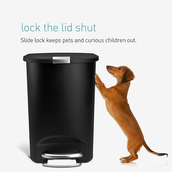 simplehuman 50 Liter / 13 Gallon Semi-Round Kitchen Step Trash Can with Secure Slide Lock, Mocha Plastic