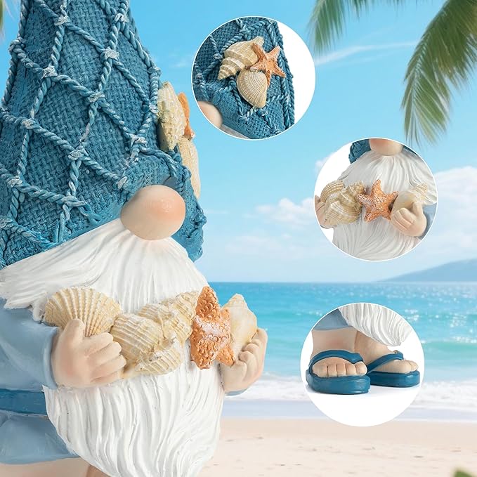 Beach Gnomes Statues,Ocean Gnomes,Nautical Themes Decoration,Beach, Gnome Holding Seashells