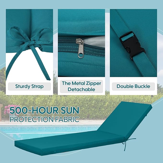 Only choice Outdoor Chaise Lounge Cushion Set of 2, 75" x 24" Lounge Chair Cushion Water-Resistant & Fade-Resistant for Lawn, Pool, Replacement Seat Cushion for Patio (Blue)