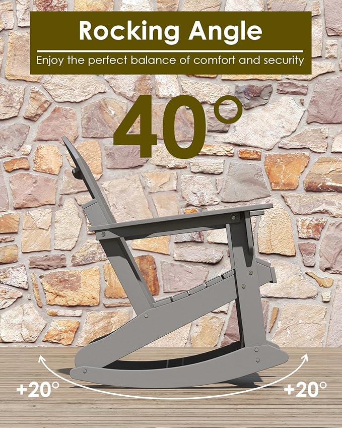 GREENVINES Adirondack Rocking Chairs Set of 2 | HDPE Plastic | Porch Rocker | Chair for Outdoor Patio Deck | All Weather | Grey