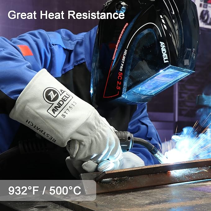 ANDELI Welding Gloves,TIG/Mig/Welding Gloves Heat/Fire Resistant, BBQ/Animal handling gloves with Extra Long Sleeve