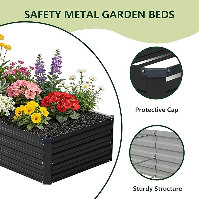 10x2x1 ft(2 Pack) Galvanized Raised Garden Bed,Outdoor Planter Box Metal Patio Kit Planting Bed for Vegetables Flowers and Succulents,Black