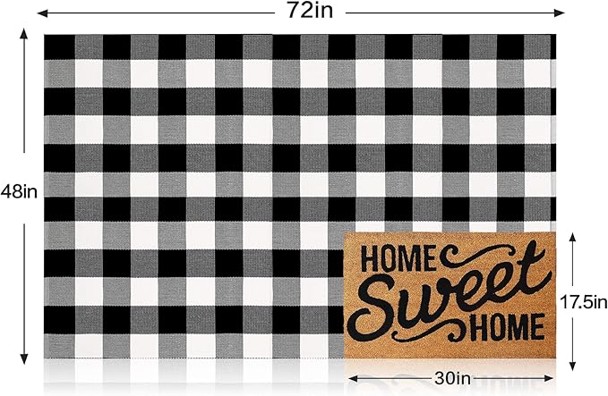 MUBIN Cotton Buffalo Plaid Rug, 4x6 ft Black and White Checked Outdoor Rug Front Door Decorative Mat, Hand-Woven Reversible Foldable Rug for Layered Door Mats Washable Carpet for Front Porch, Entryway