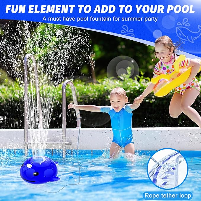 Pool Fountain with Remote, Dolphing Floating Pool Fountain with Lights, Above Ground Pool Water Fountains with Anchor, Swimming Pool Fountains for Inground Pool-1PC,Blue