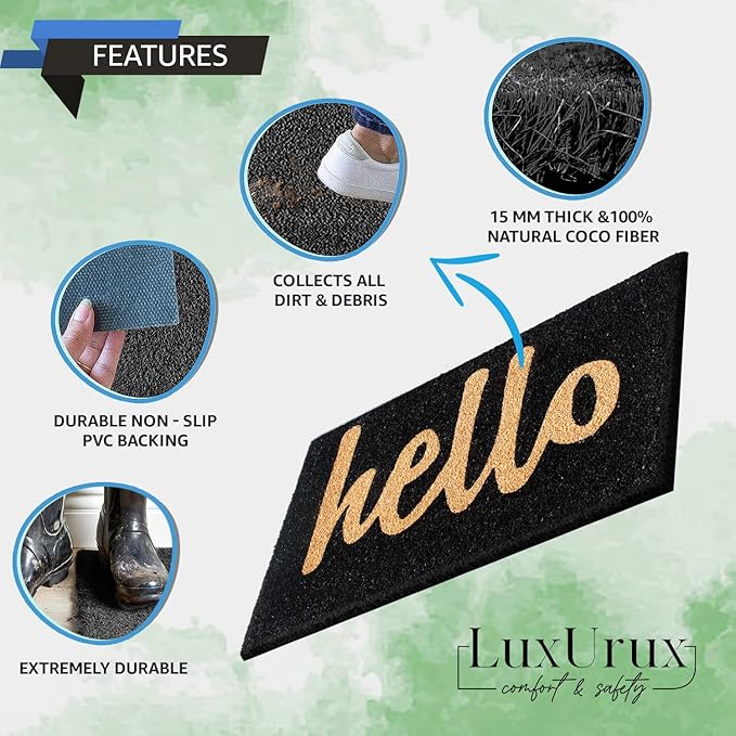 LuxUrux Welcome Mats Outdoor Coco Coir Doormat, with Heavy-Duty PVC Backing - Natural - Perfect Color/Sizing for Outdoor/Indoor uses. (24 x 36 Inch)