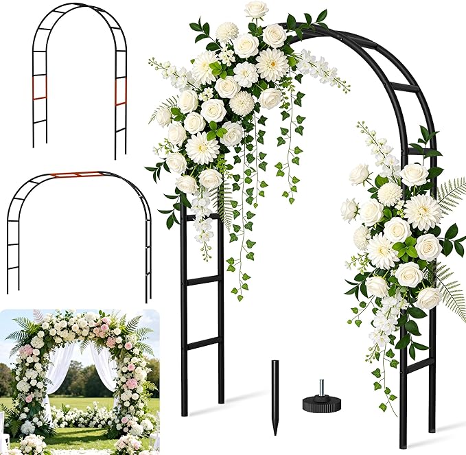 Thickened Rustproof Garden Arch Metal Trellis for Climbing Plants Outdoor, Wedding Arch Garden Arbor Frame Archway 4.9 x8.1 or 5.5 x7.9Ft Flower Arches for Bridal Party Decoration (Black)