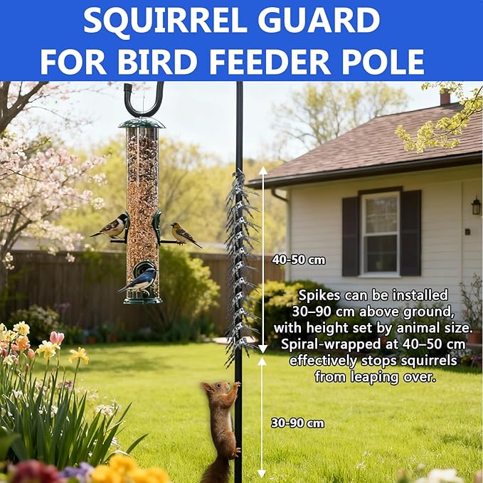 Bird Squirrel Spikes and Squirrel Proof Baffle,for Bird Feeders and Pole,Outside Fence,Wall,Tree,Drainpipes,Deterrent Effective Against Pigeons,Raccoons,Mice and Cats.80 inches