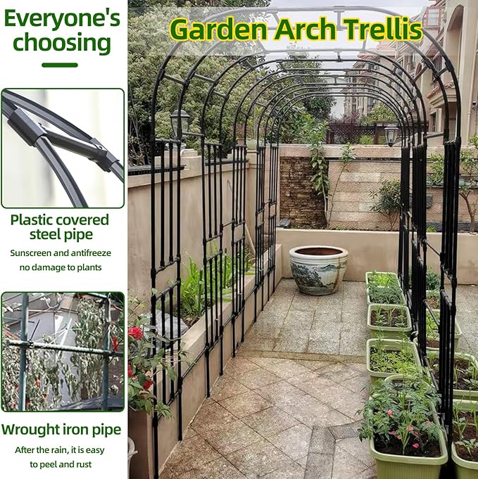 Garden Arch Trellis - Length: 59in, Height: 94.5in Garden Trellis for Climbing Plants Outdoor - Garden Arch for Lawn, Party, Ceremony Wedding Decoration