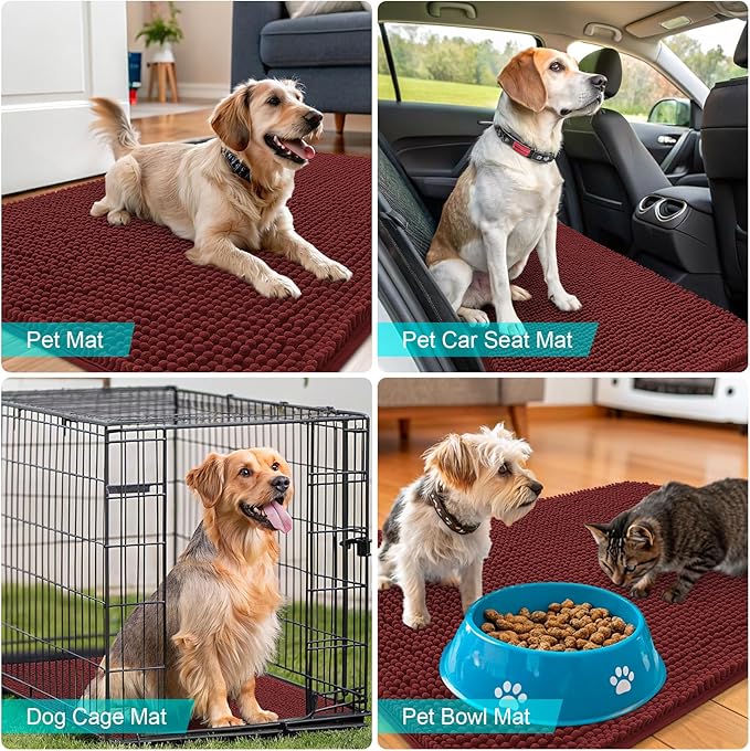 OLANLY Dog Door Mat for Muddy Paws 47x20, Absorbs Moisture and Dirt, Absorbent Non-Slip Washable Doormat, Quick Dry Chenille Mud Mat, Entry Indoor Entryway Carpet for Inside Floor, Caramel Russet