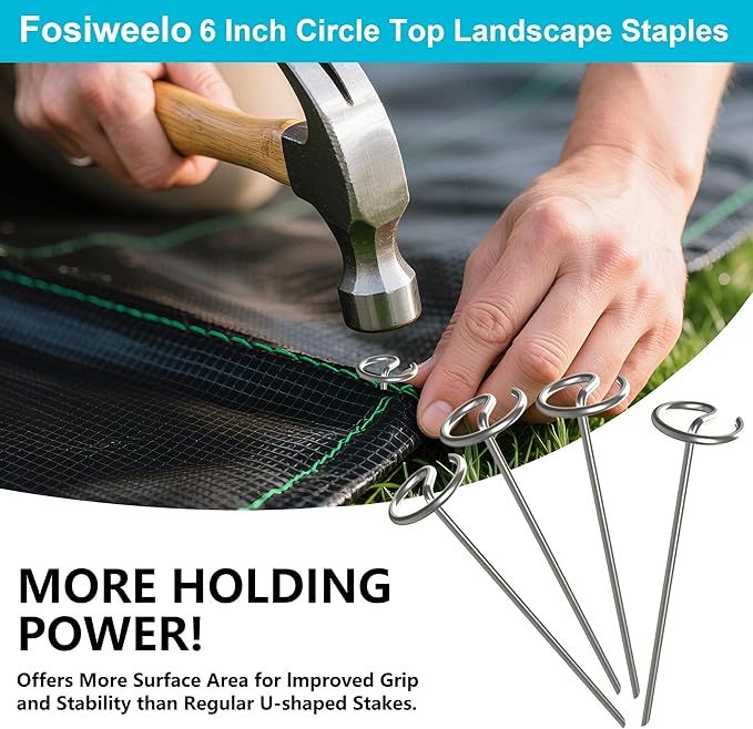 50 pcs Landscape Fabric Stake, 6-inch Galvanized Round Head Landscape Nail Steel Anti Bending Weed Barrier Stake, Used for Plant Cover, Lawn, Fence, and Ground Garden Stake