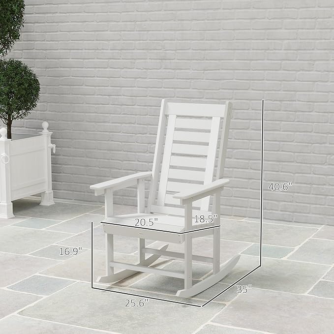 Outsunny Outdoor Rocking Chairs Set of 2, HDPE Patio Rocking Chairs with 28" High Back and Wide Armrests, All-Weather Slatted Porch Rockers for Garden, Balcony, Fire Pit, White
