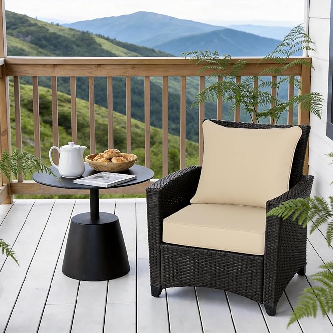 COZYVIDA Outdoor Deep Seat Cushion Set of 2, 22"x24" Seat & 23"x19" Back, C0 Water-Resistant Breathable Fabric, UV-Resistant 1000+ Hrs, 30D Foam with Recycled Fiber Fill,Beige