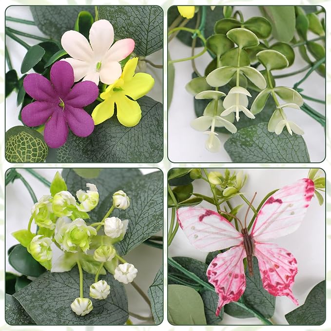 2 Pack 5.68 FT Artificial Daisy Garland with 3D Butterfly, Hanging Fake Flowers Greenery Eucalyptus Garland Floral Vines for Wedding Table Home Room Sping Decor