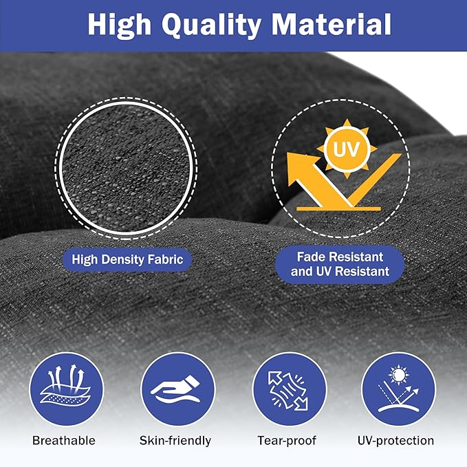 Bench Cushion, 36 x 14 Inch Patio Furniture Cushions with Durable Ties, Soft Memory Foam Bench Cushions for Indoor/Outdoor Furniture with Non-Slip Bottom, Kitchen&Dining, Black (Pack of 2)