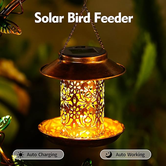37.8" Bird Bath and Solar Bird Feeders Combo with Flower Planter Pedestal, Metal Bird Baths for Outdoors, Decorative Birdbath with Butterfly for Outside Garden Yard, Weather Resistant