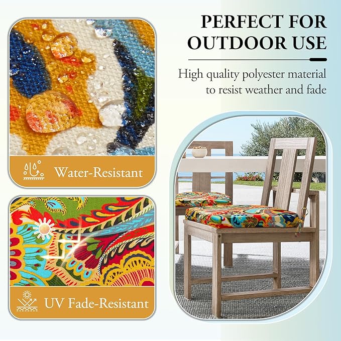 Wellsin Outdoor Chair Cushions for Patio Furniture - Patio Chair Cushions Set of 4 - Water Resistant Round Corner Outdoor Seat Cushions 17"X16"X2", Flower