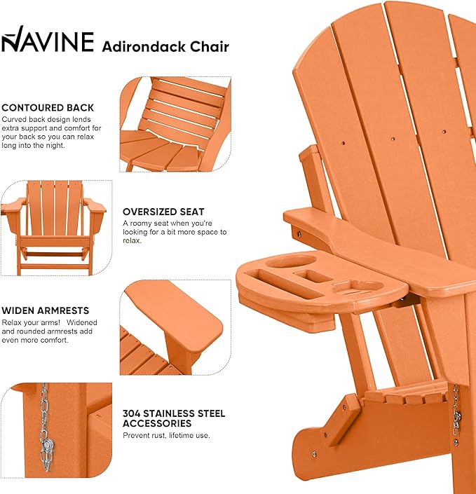 Adirondack Chair, HDPE Folding Adirondack Chair with Multifunctional Cup Holder, Weather Resistant Fire Pit Chair for porches, patios, patios, poolsides, Decks.