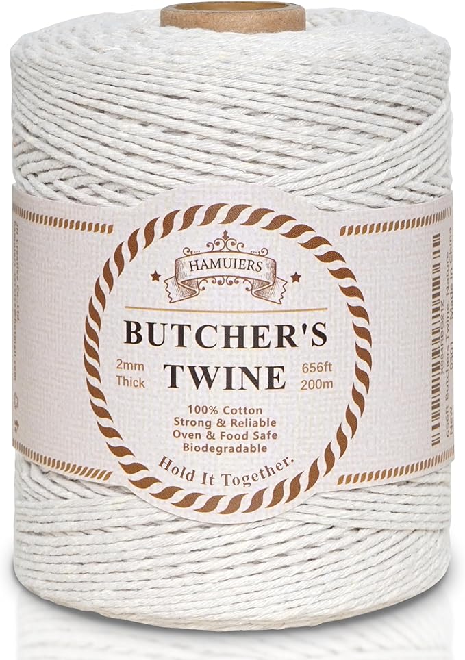 Butchers Twine for Cooking, Baking & Crafts - Food Safe Kitchen Twine for Tying Meat, Trussing Turkey, Roasting, Sausage Making - Strong Cotton Rope for Garden, Crafts & Packing, 656ft 2mm(Beige)