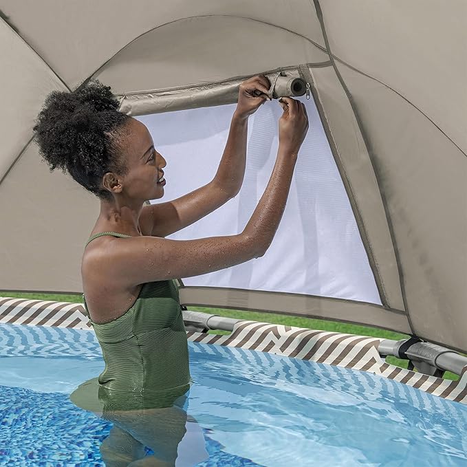 Bestway Steel Pro MAX 13' x 42" Above Ground Pool, Round Metal Frame Outdoor Swimming Pool Set with Canopy, Filter Pump, Ladder, and Cover, Taupe