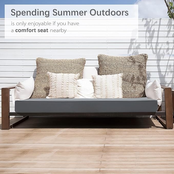 Favoyard Outdoor Bench Cushion 42 x 18 Inch Waterproof Patio Furniture Cushions 3-Year Color Fastness Garden Sofa Settee Couch Swing Pads with Handle and Adjustable Straps, Dark Gray