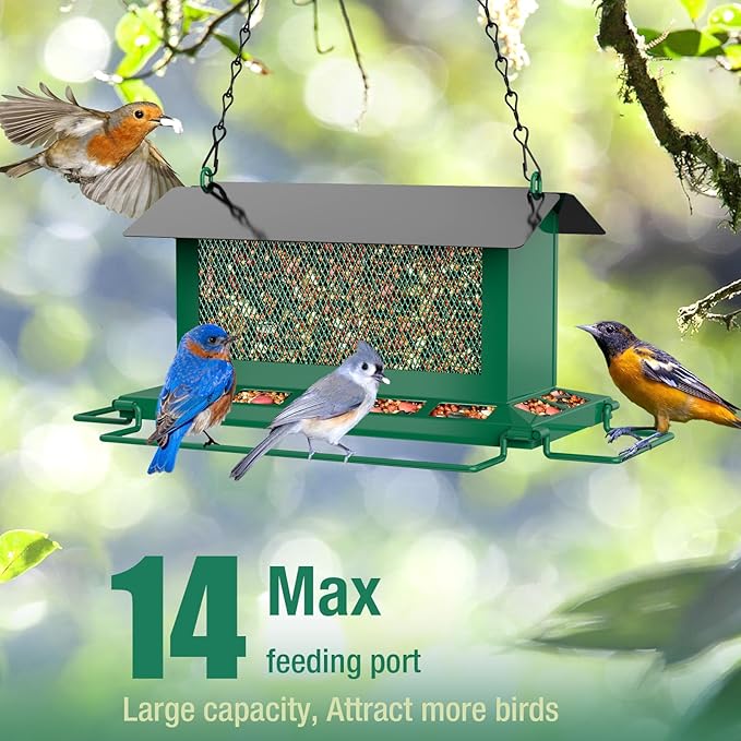 Bird Feeder for Outdoor Hanging, Large Birdfeeders with Multi Feeding Ports - Heavy Duty Metal Bird Feeders for Outside Hanging, 3.6 Lb Large Capacity Birdfeeder to Attracting Birds