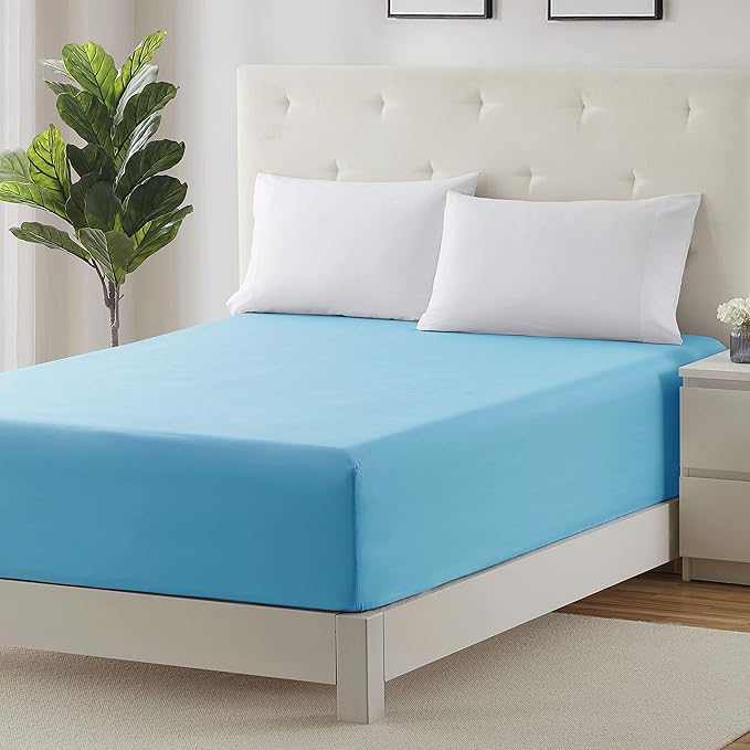 Clara Clark Fitted Sheet, Extra Deep Pocket Fits Deep Mattress, Luxury Soft Fitted Sheet Only, Twin - Extra Deep Beach Blue