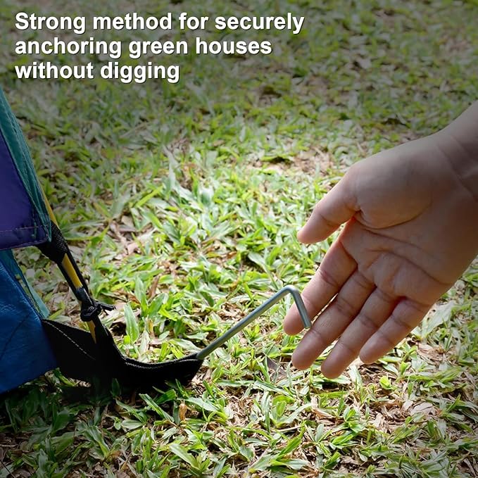 Oligei 23 Pack Tent Stakes, Heavy Duty Metal Tent Pegs, Hooked, Silver, Perfect for Camping, Gardening & Outdoor Decorations