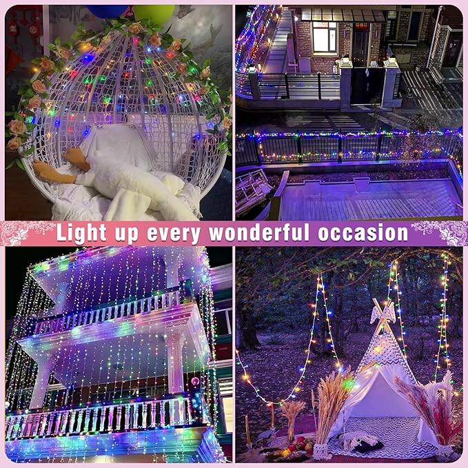100FT 300 LED Outdoor String Lights, Connectable Christmas Lights Indoor Waterproof with 8 Modes, Plug in Twinkle Fairy Lights Clear Wire for Easter Bedroom Home Wedding Patio Decorations, Multicolor