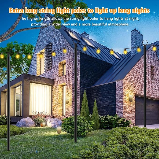 LETIANPAI 10Ft String Light Poles 4 Pack,Light Poles for Outside Lights,Outdoor with Fence Brackets Hanging Lights,Metal Stand Deck Patio Backyard (6 Pack 10FT)