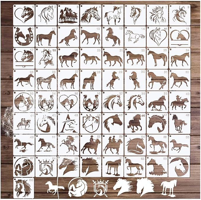 Small Stencils for Painting on Wood Burning Reusable, 3 Inch Reusable Stencil for Craft Ornament Paint Template Stencils for Wall Card Rock Wood Signs Coasters Canvas Home Decor (Horse)