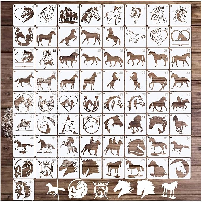 Small Stencils for Painting on Wood Burning Reusable, 3 Inch Reusable Stencil for Craft Ornament Paint Template Stencils for Wall Card Rock Wood Signs Coasters Canvas Home Decor (Horse)