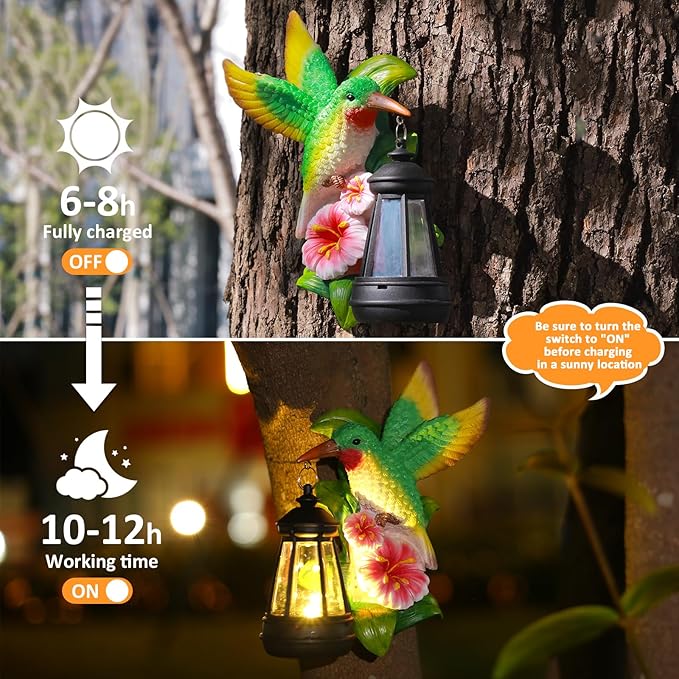 Solar Garden Decor Hummingbird Statues Lights, Christmas Birthday Gifts for Women Mom Men, Outdoor Decor Yard Art Tree Wall Gate Balcony