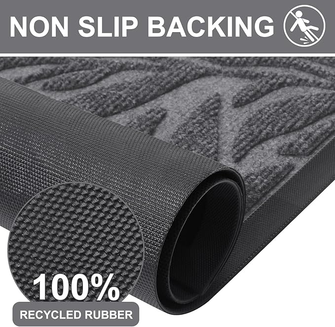 Smiry Front Door Mat Indoor Outdoor Entrance, Heavy Duty Natural Rubber, Trap Dirt and Moisture, Non-Slip Doormats, Low Profile, Easy Clean Patio Porch Entryway Mat, 29.5x17, Silver Grey