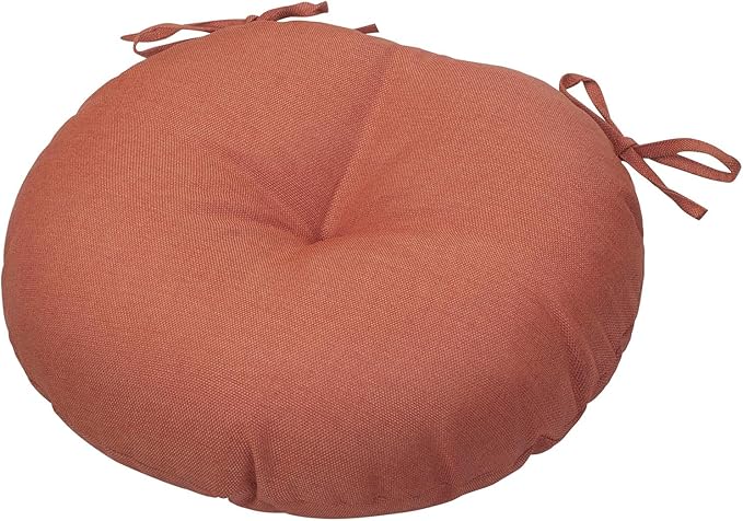 Magpie Fabrics Outdoor Round Bistro Seat Cushions with Ties, 15"x15"x4" Set of 2, Tufted Waterproof Barstool Chair Pads for Patio Home Garden Office, Coral