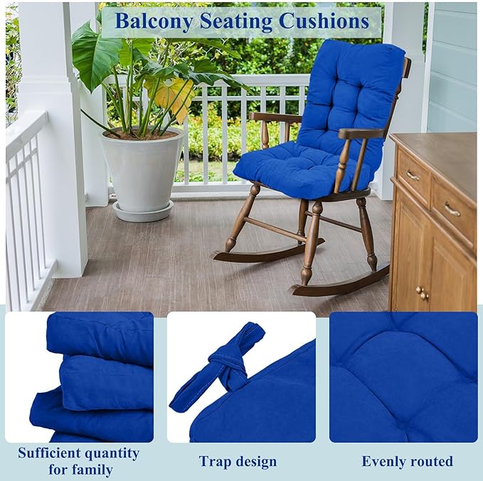 Juexica 4 Sets Outdoor Patio Chair Cushions Seat High Back Tufted Pillow Replacement Rocking Chair Cushions Pads for Patio Summer Seasonal Indoor Home Office(Royal Blue)