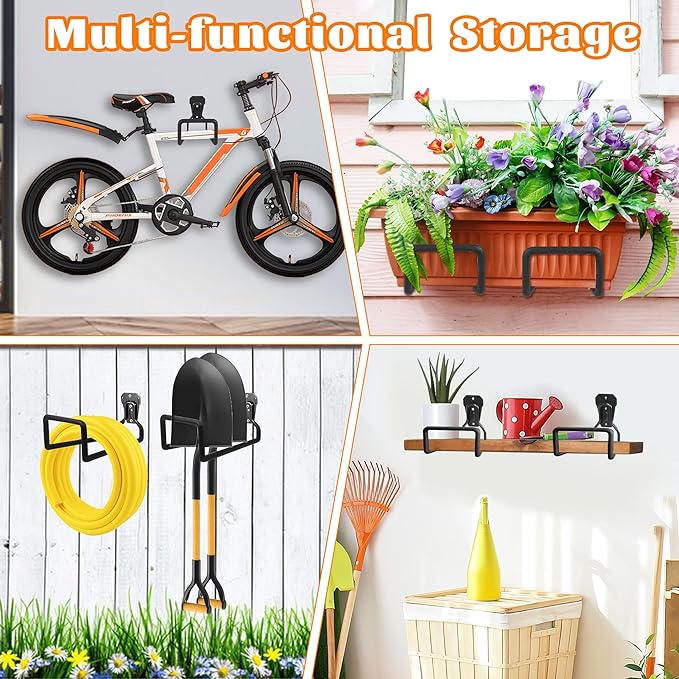 2pcs Garden Hose Holder Wall Mount - Metal Garden Hose Reel Sturdy Water Hose Holders for Outside Yard, Heavy Duty Hose Hanger for Water Hose Storage (2pcs Black)
