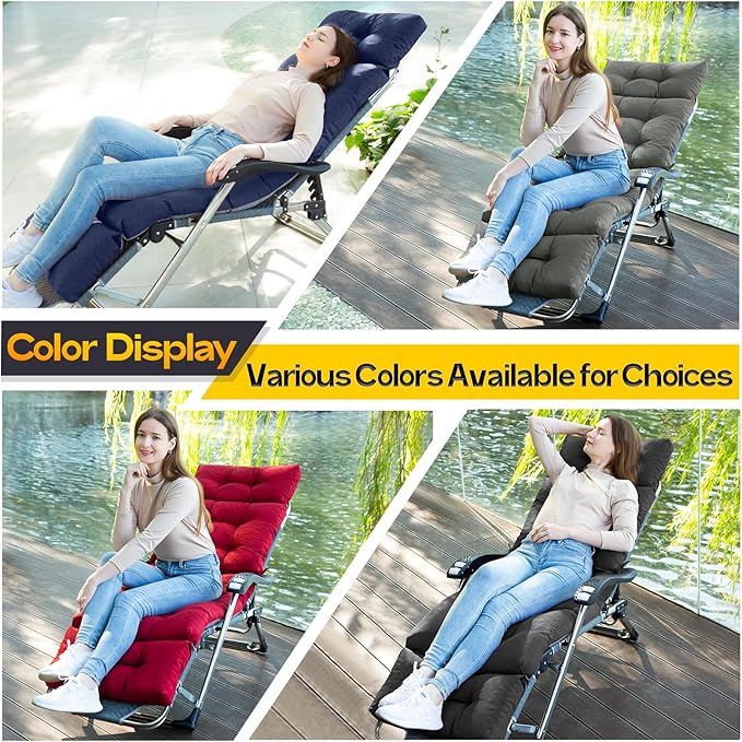 MAGIC ELEPHANT Chaise Lounge Cushion Outdoor, Memory Foam Patio Lounge Chair Cushion with Ties for Indoor Outdoor Furniture, Water-Repellent Replacement Long Chair Cushion (Grey)