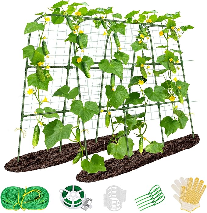 Garden Cucumber Trellis for Climbing Plants Outdoor- 50x48 Inch U-Shaped Cucumber Trellis for Raised Bed, Metal Arch Plant Trellis for Outdoor Vegetable Grape Pea Bean Vine Squash