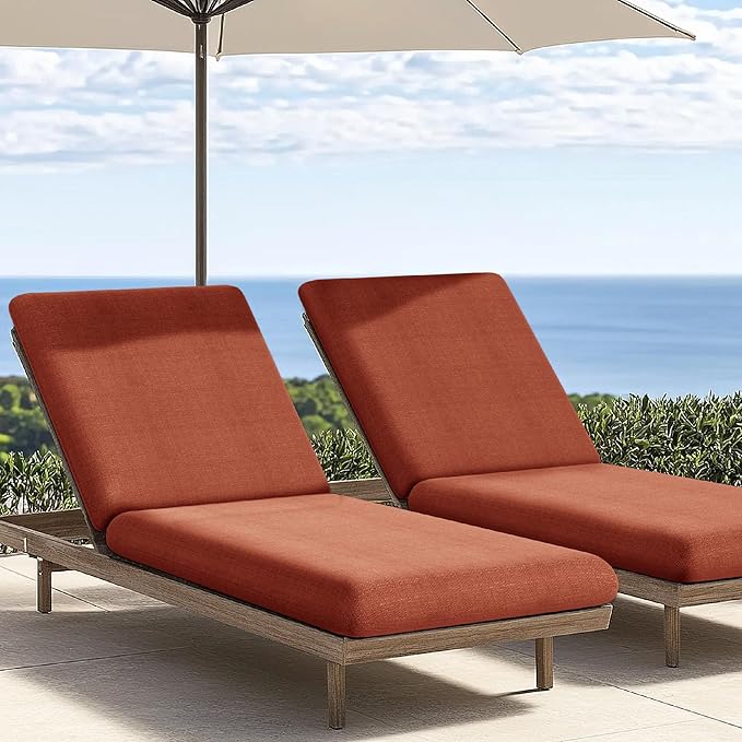 Codi Outdoor Chaise Lounge Chair Cushions 72"x22.5"x3.5" – Linen Texture, Fade Resistant, Waterproof, Removable Cover, Thick Soft Padding for Patio Furniture & Pool Relaxation, Spice