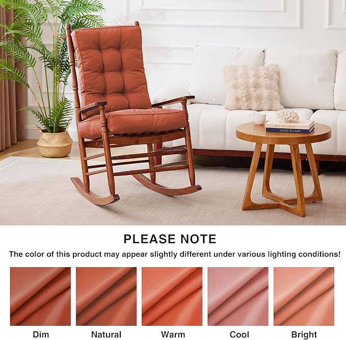 Rocking Chair Cushion, Waterproof and Fade-Resistant Patio Chair Cushions, Tufted Chair Pads for Rocker Furniture, 18x18 Inch, Indoor/Outdoor Seat Cushions with Ties, Spice