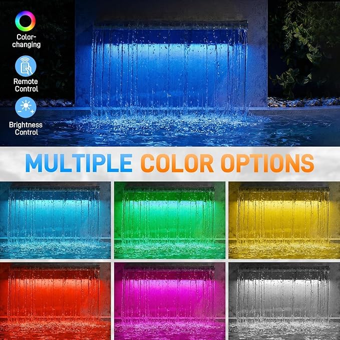 All-in-1 Pond Waterfall Kit with LED Light, 12 inch 304 Stainless Steel Spillway with 880 GPH 45W Pump, Filter Media Bag, Outdoor Waterfall Fountain for Water Feature, Garden, Backyard, Pool