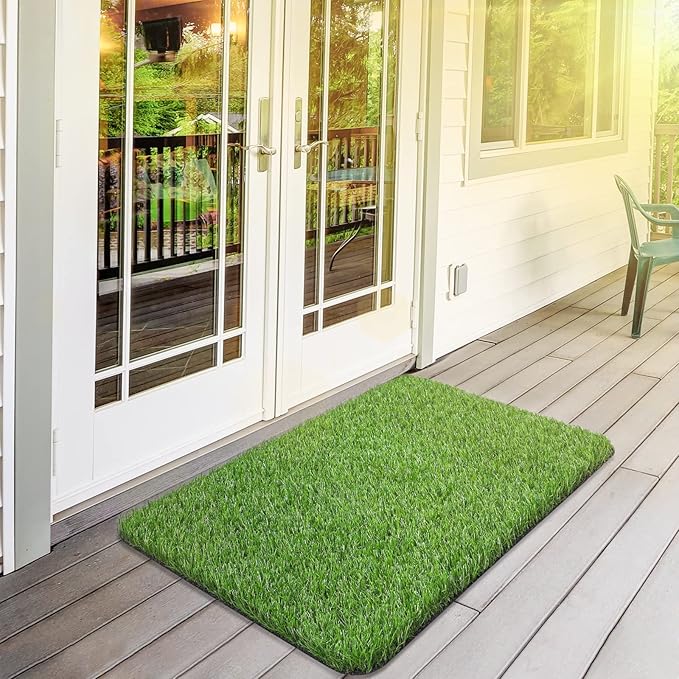 Artificial Grass Door Mat, Turf Grass Front Door Mats Outdoor/Indoor, Realistic Fake Grass Rug for Entrance, Dog, Patio, Camper, Home Decor, 24" x 36"